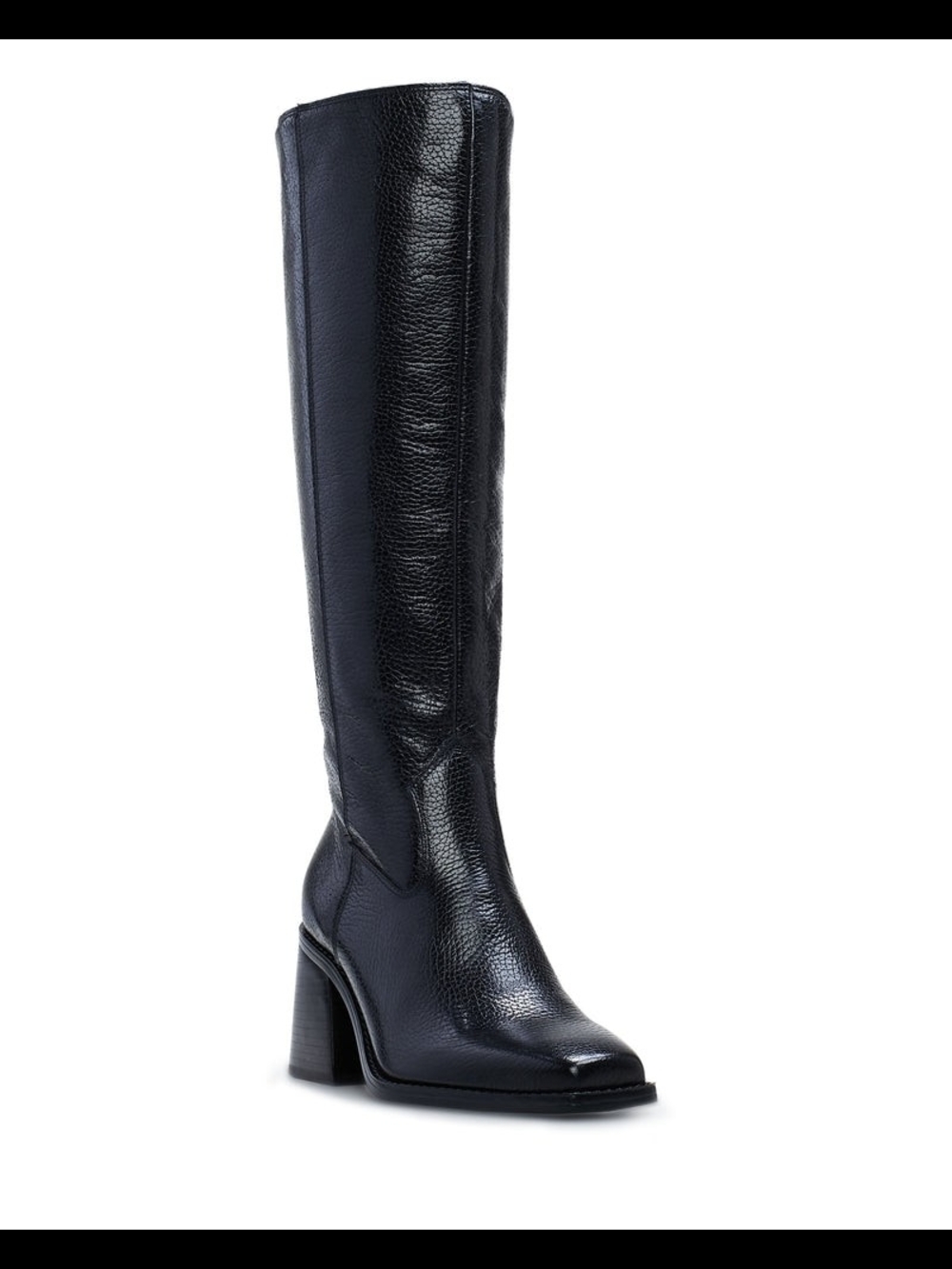 Vince Camuto Black Over-the-Knee Leather Block Heel Boots. Wide